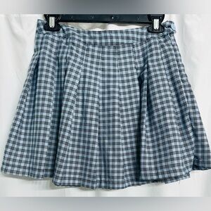 Faded Rose Plaid Pleated Black-Blue School Girl Grunge Checkered Mini Skirt Sz M